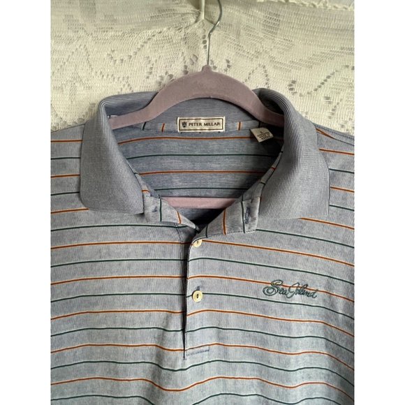 Peter Millar Polo Golf Shirt Mens Gray Stripe Short Sleeve Sz L - Picture 3 of 9
